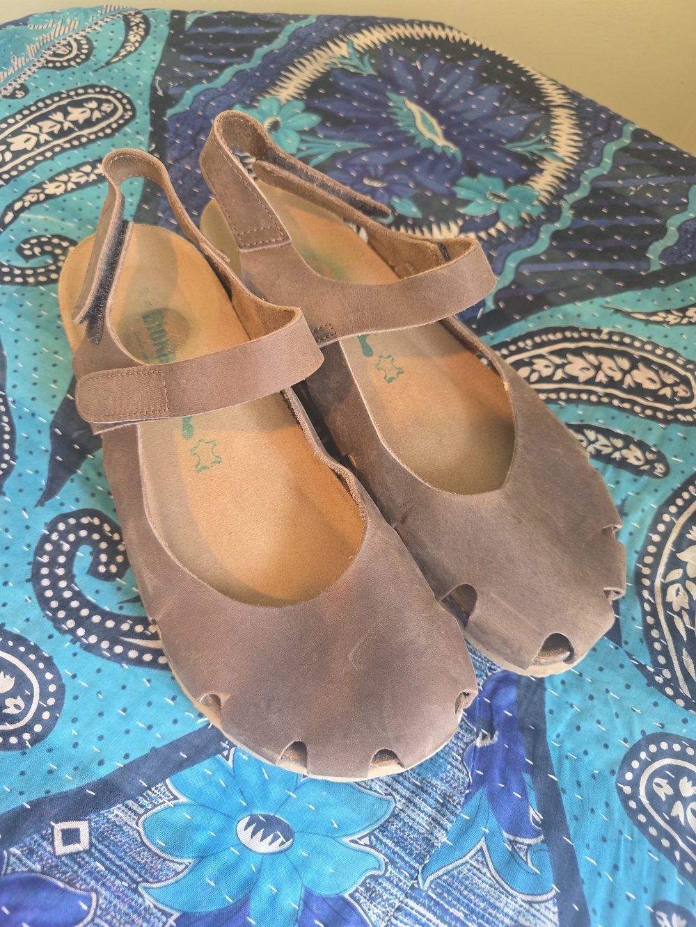 Bionatura Brown Leather Mary Jane Slingback Flats